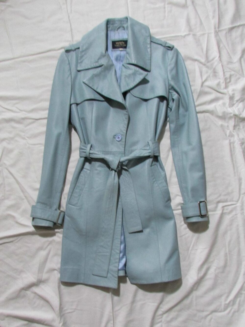 Vintage 1990s Bargello Leather Factory Blue Leather Trench Coat